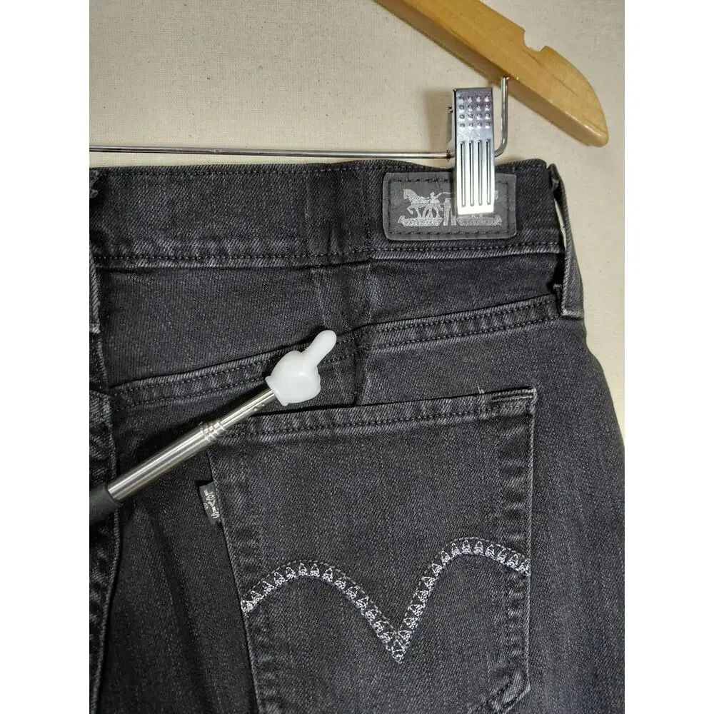 Levi's 505 Straight Leg Black Denim Jeans Pockets Women See Measurements